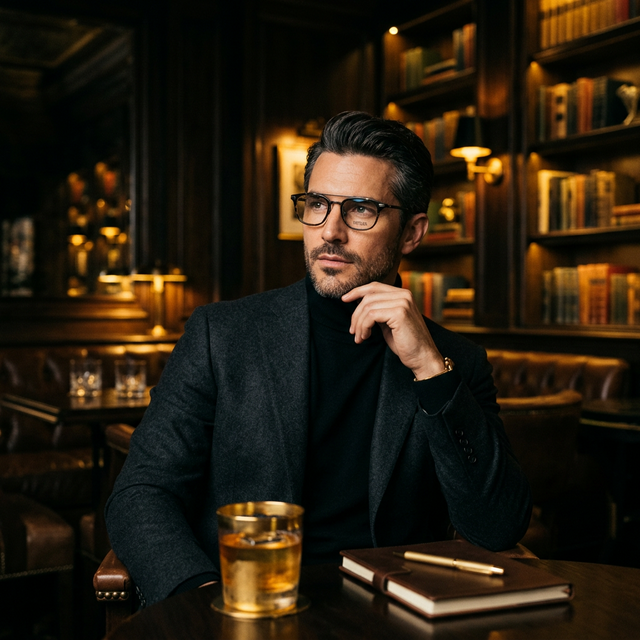 Homem elegante usando óculos premium